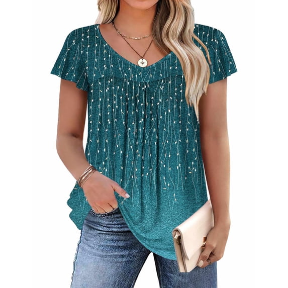 Zeagoo Plus Size Womens Ruffle Sleeve Tunic Tops V Neck Summer Shirts Floral Print Tops Dressy Blouse