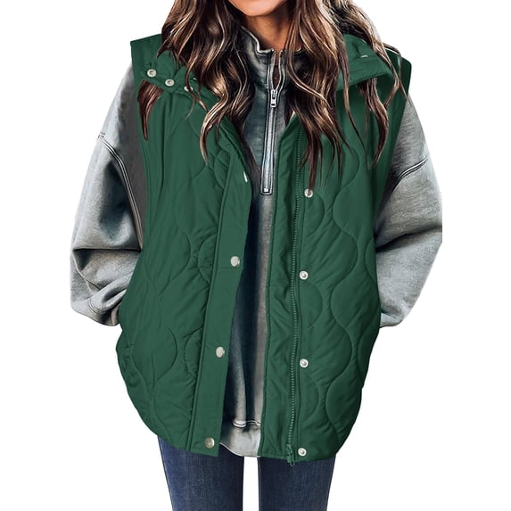 Zeagoo Puffer Vest Women Sleeveless Quilted Jacket Lightweight Snap Zip Up Stand-up Collar Down with Pockets Outerwear