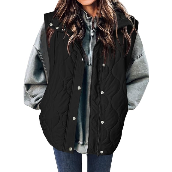 Zeagoo Puffer Vest Women Sleeveless Quilted Jacket Lightweight Snap Zip Up Stand-up Collar Down with Pockets Outerwear