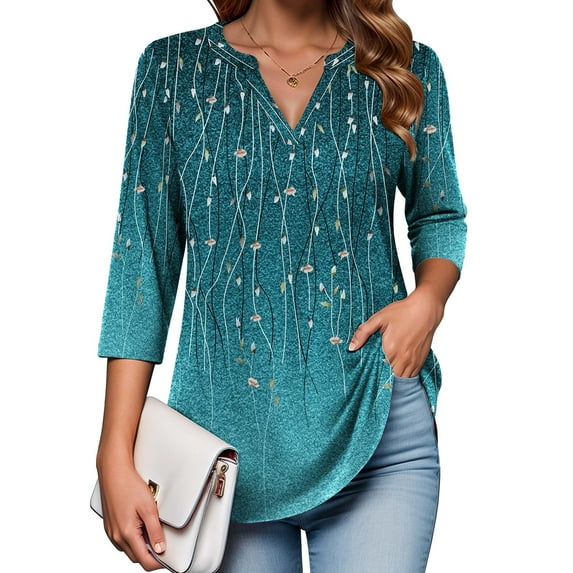 Zeagoo Quarter Sleeve Tops for Women Tunic Blouses V Neck Tee Shirts Tunics Blouses for Women