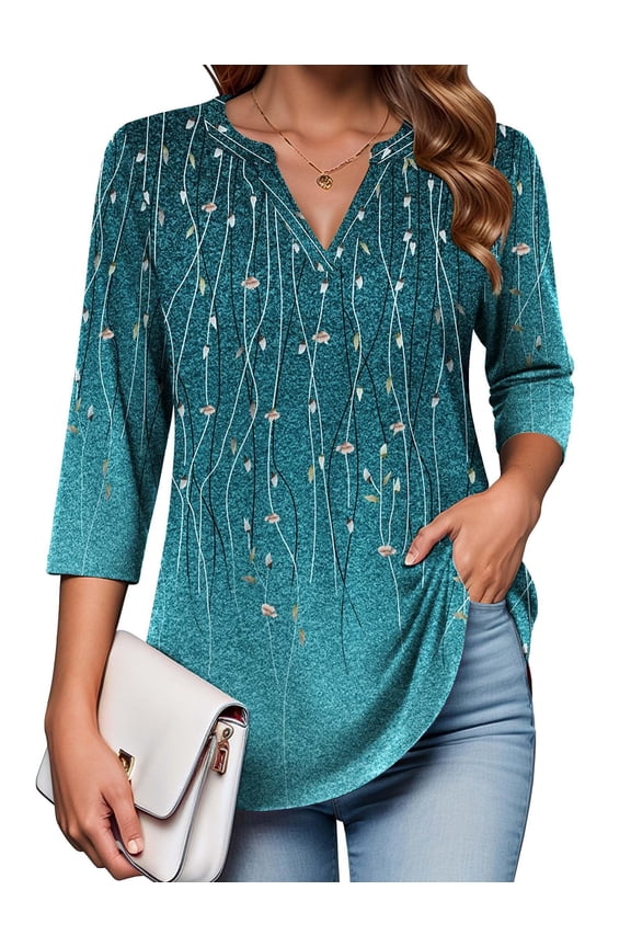 Quarter Sleeve Tops for Women Tunic Blouses V Neck Tee Shirts Tunics Blouses for Women