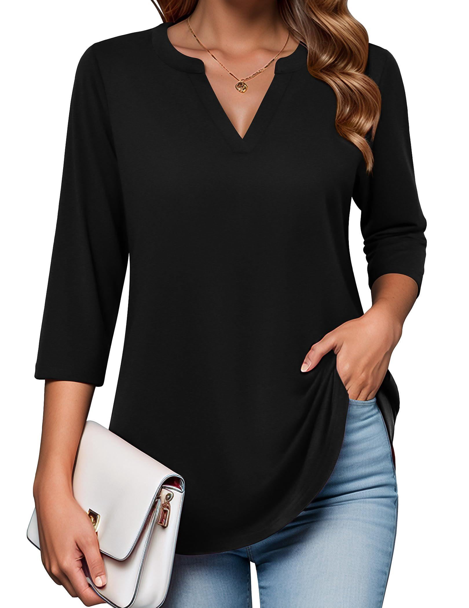 Zeagoo Quarter Sleeve Tops for Women Tunic Blouses V Neck Tee Shirts ...