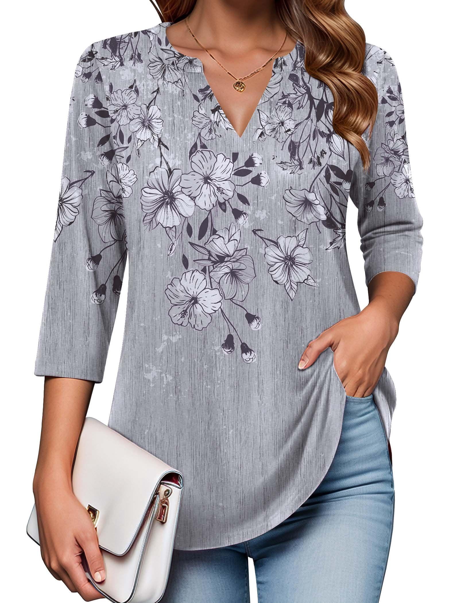 Zeagoo Quarter Sleeve Tops for Women Tunic Blouses V Neck Tee Shirts ...