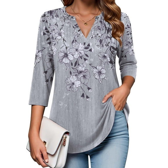 Zeagoo Quarter Sleeve Tops for Women Tunic Blouses V Neck Tee Shirts Tunics Blouses for Women