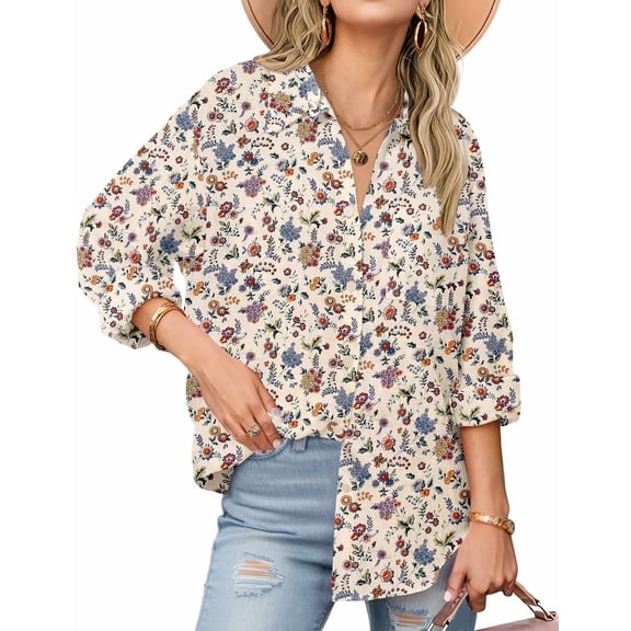 Zeagoo Shirt Women V Neck Button Downs Blouses Long Sleeve Collared Cotton Tops Woman