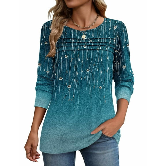 Zeagoo Shirts for Women 2025 Long Sleeve Fall Tops Crewneck Pleated Boho Tunic Business Dressy Casual Blouses