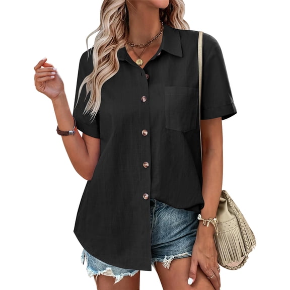 Zeagoo Shirts for Women Button Down Linen Cotton 100% Casual Shirts Short Sleeve Tops Business Blouses