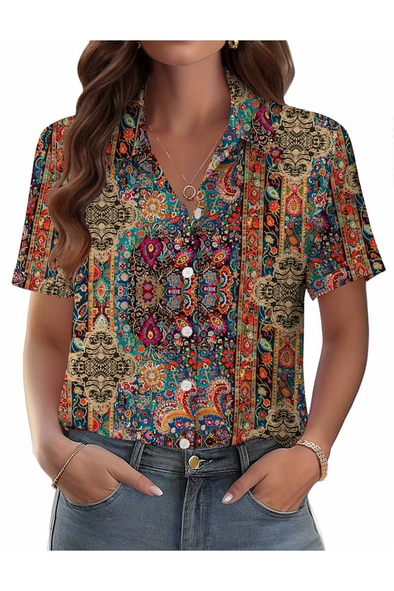 Shirts for Women Trendy Rolled Cuffed Short Sleeve Button Up Blouse Business Casual Tops