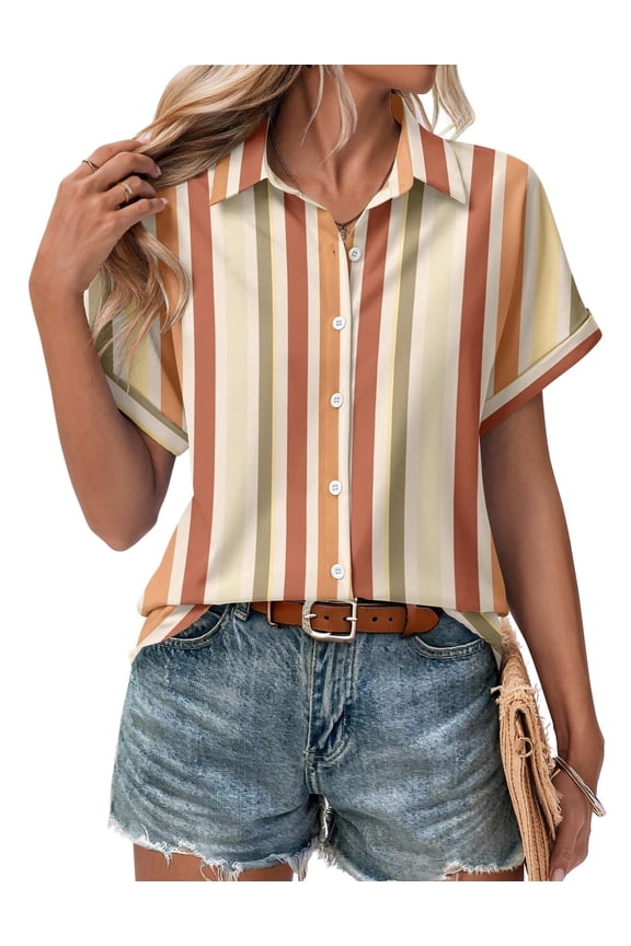 Short Sleeve Blouses for Women Summer Tops Collared Button Down Shirts Office Work Clothing