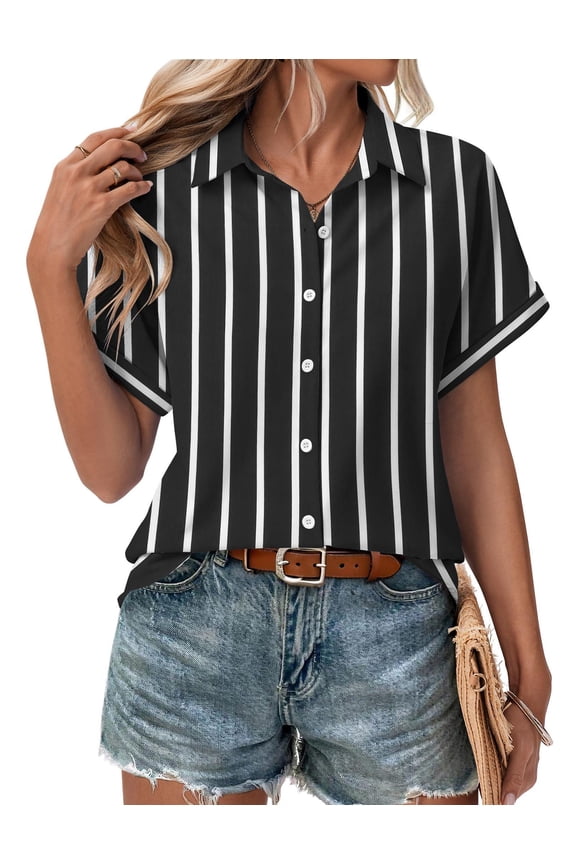Short Sleeve Blouses for Women Summer Tops Collared Button Down Shirts Office Work Clothing