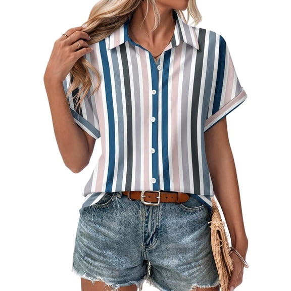 Zeagoo Short Sleeve Blouses for Women Summer Tops Collared Button Down Shirts Office Work Clothing