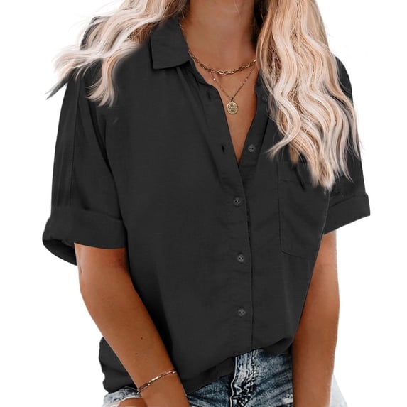 Zeagoo Short Sleeve Button Down Shirts for Women V Neck Casual Lightweight Dressy Blouse Tops