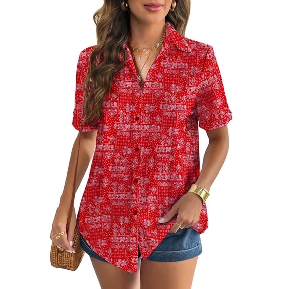 Zeagoo Short Sleeve Button Down Women Cotton Tops for Women V Neck ...