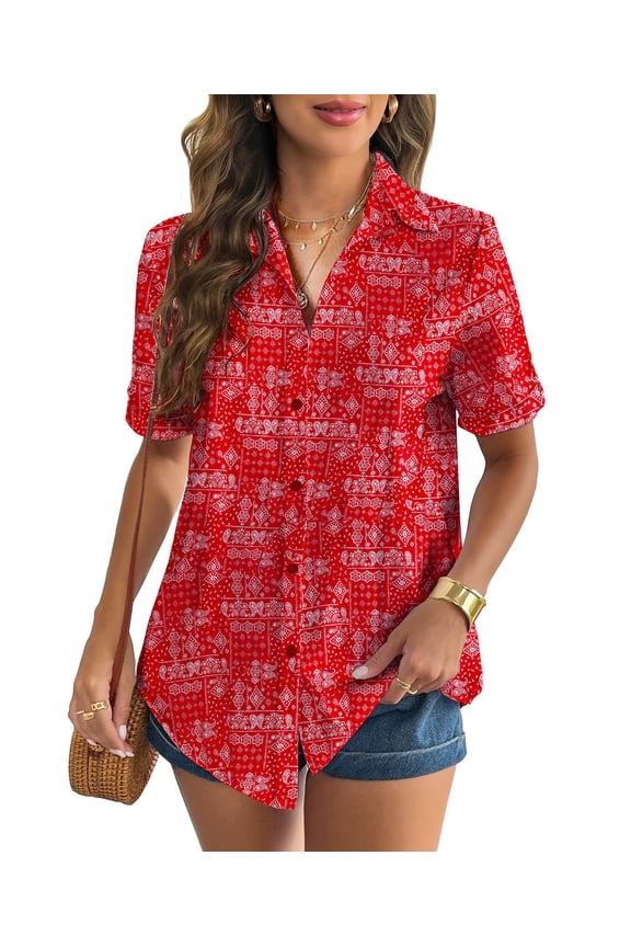 Short Sleeve Button Down Women Cotton Tops for Women V Neck Linen Blouse Tunics Plain Office Work Blouses