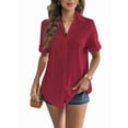thumbnail image 1 of Zeagoo Short Sleeve Button Down Women Cotton Tops for Women V Neck Linen Blouse Tunics Plain Office Work Blouses, 1 of 6