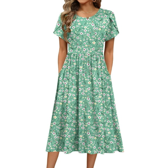 Zeagoo Short Sleeve Dress for Women Boho Beach Dresses Aline Midi Sundress with Pocket Casual Loose Shift Dress Summer Floral Tshirt Dress