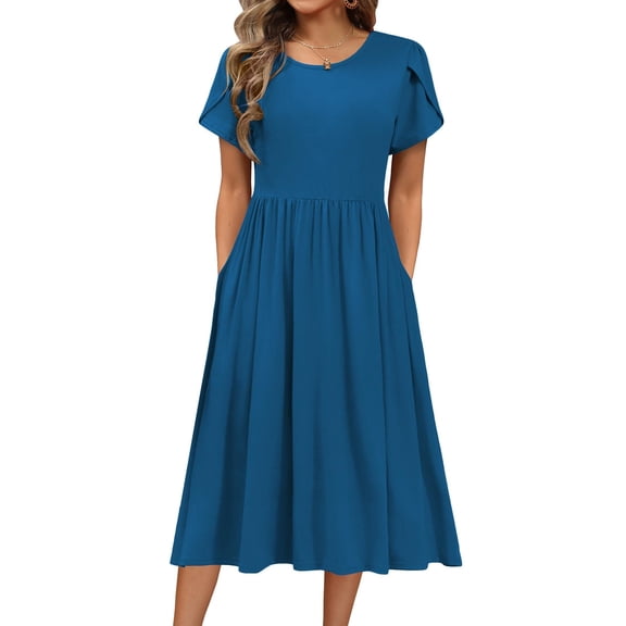 Zeagoo Short Sleeve Dress for Women Boho Beach Dresses Aline Midi Sundress with Pocket Casual Loose Shift Dress Summer Floral Tshirt Dress