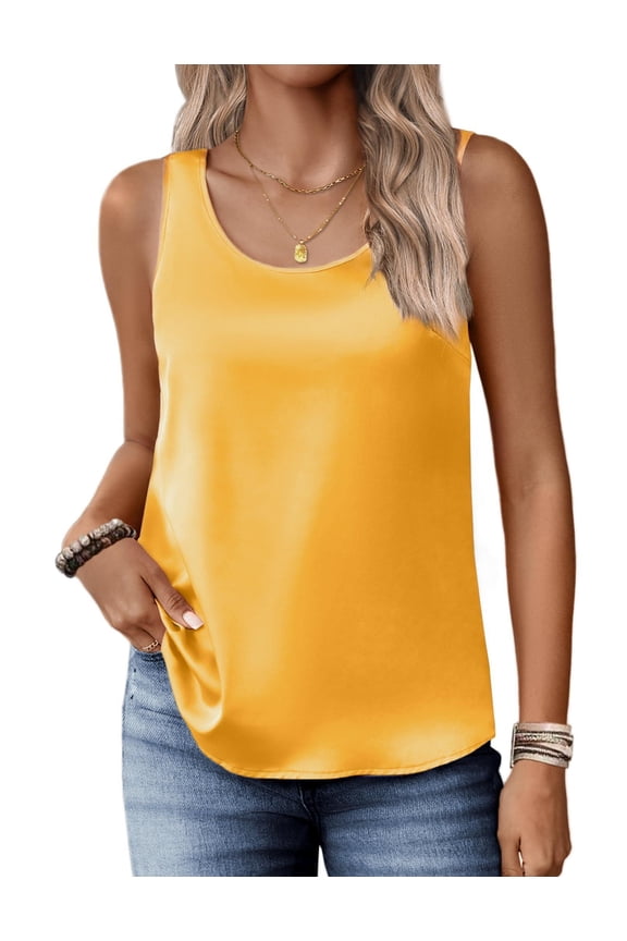 Silk Satin Tank Tops for Women Scoop Neck Sleeveless Camisole Tops 2026 Summer Basic Blouses