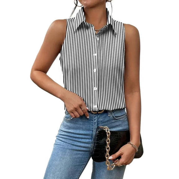 Zeagoo Sleeveless Blouses for Women Summer Casual Button Down Shirts Flower Tank Tops Fashion