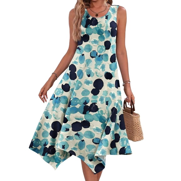 Zeagoo Sleeveless Dress for Women Casual Tank Midi Dress Crew Neck Flowy Dress Aline Tshirt Dress Ethnic Dress Cruise Dress Beach Sundress