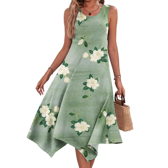 Zeagoo Sleeveless Dress for Women Casual Tank Midi Dress Crew Neck Flowy Dress Aline Tshirt Dress Ethnic Dress Cruise Dress Beach Sundress