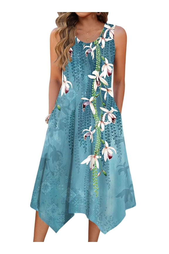 Sleeveless Dress for Women Casual Tank Midi Dress Crew Neck Flowy Dress Aline Tshirt Dress Ethnic Dress Cruise Dress Beach Sundress