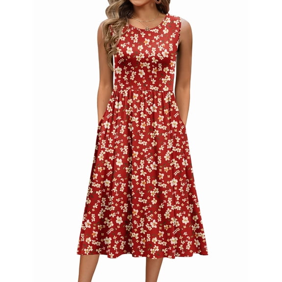 Zeagoo Sleeveless Dress for Women Summer Midi Dress Dress Round Neck Tshirt Dress Plain Casual Loose Fit Shift Dresses Aline Sundress