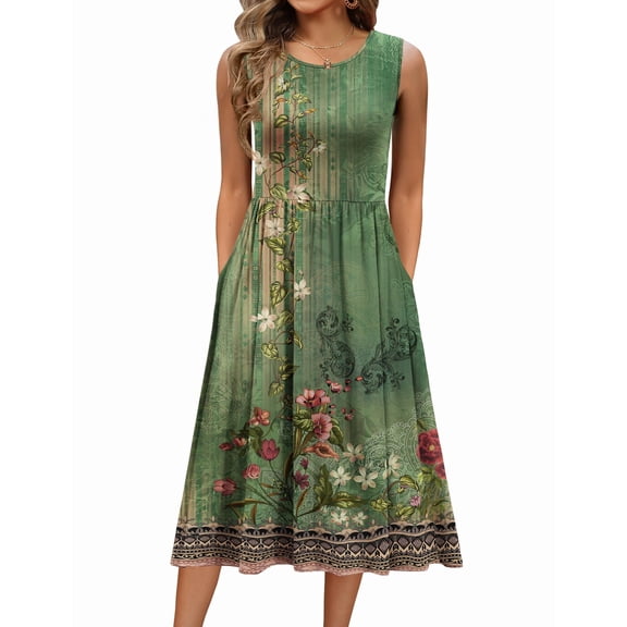 Zeagoo Sleeveless Dress for Women Summer Midi Dress Dress Round Neck Tshirt Dress Plain Casual Loose Fit Shift Dresses Aline Sundress