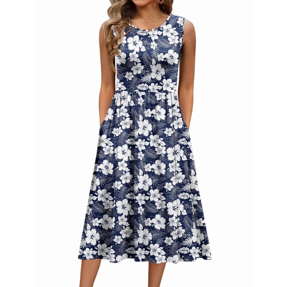 Zeagoo Sleeveless Dress for Women Summer Midi Dress Dress Round Neck Tshirt Dress Plain Casual Loose Fit Shift Dresses Aline Sundress