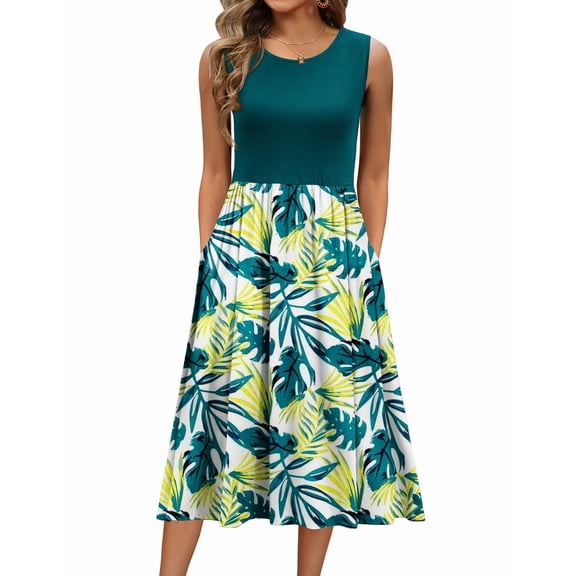 Zeagoo Sleeveless Dress for Women Summer Midi Dress Dress Round Neck Tshirt Dress Plain Casual Loose Fit Shift Dresses Aline Sundress