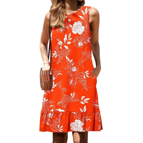 Zeagoo Sleeveless Dress for Women Swing Summer Casual Solid Tunic Ruffle Dress Cover Up with Pockets