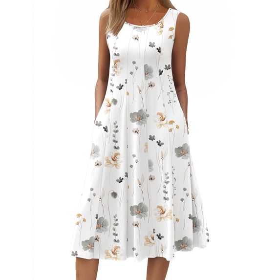 Zeagoo Summer Casual Dresses for Women Sleeveless Midi Dress Swing Tank Sundress Pleated Tshirt Dress with Pockets
