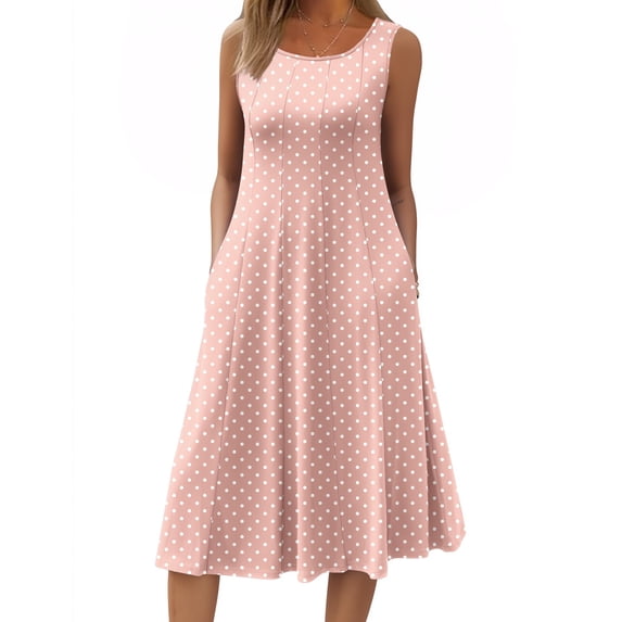 Zeagoo Summer Casual Dresses for Women Sleeveless Midi Dress Swing Tank Sundress Pleated Tshirt Dress with Pockets