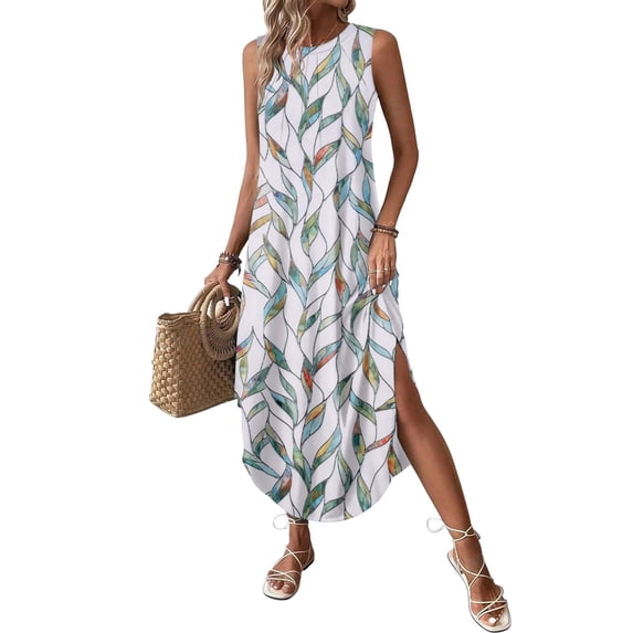 Zeagoo Summer Dress for Women 2025 Casual Maxi Sundress for Beach Tank Dress with Pockets Pleated Front Travel Outfits