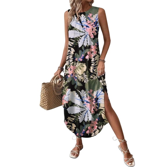 Zeagoo Summer Dress for Women 2025 Casual Maxi Sundress for Beach Tank Dress with Pockets Pleated Front Travel Outfits