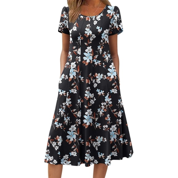 Zeagoo Summer Dresses for Women 2025 Casual Midi Dress A Line Pleated Sundress Short Sleeve Dress Flare Sundress