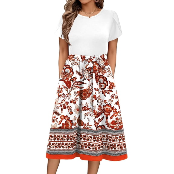 Zeagoo Summer Dresses for Women 2025 Knee Length Dresses Casual A-line Dress Floral Dresses Women Teacher Dress