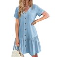 thumbnail image 1 of Zeagoo Summer Dresses for Women Button Down Cotton Linen Dress A Line Swing Sundress Short Sleeve Ruffle Hem Dress, 1 of 6