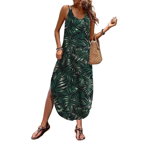 Zeagoo Summer Dresses for Women Casual Spaghetti Strap V Neck Sleeveless Dresses with Pocket