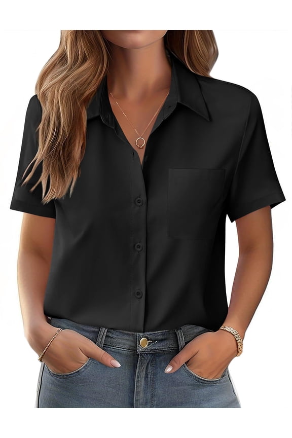 Summer Tops for Women 2025 Short Sleeve Button Down Shirts Classic Work Blouses Casual Business Clothes