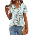thumbnail image 1 of Zeagoo Summer Tops to Hide Belly for Women Short Sleeve Pleated Tshirts Casual Floral Tshirt Boho Shirts V-Neck Loose Basic Tee Button Comfy Shirts, 1 of 7