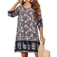 thumbnail image 1 of Zeagoo Sundress with Sleeves Women Casual Beach Summer Dress Boho Tassel Tie Neck 3/4 Long Sleeve Short Floral Print Flowy Cover Up Sundresses, 1 of 6