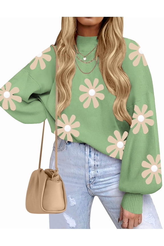 Sweaters for Women Fall Fashion 2025 Trendy Long Sleeve Turtleneck Pullover Lantern Knit Sweater Tops Cream