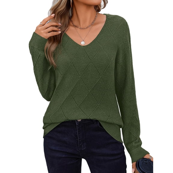 Zeagoo Sweaters for Women V Neck Long Sleeve Crochet Lightweight Knit Sweater Top
