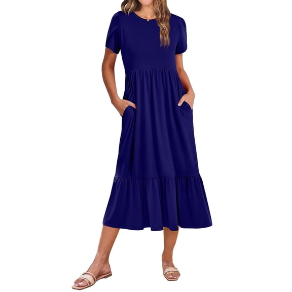 Zeagoo T Shirt Midi Dress for Women Summer Casual Tiered Dresses A Line Swing Long Dresses with Pockets Short Sleeve Beach Dress