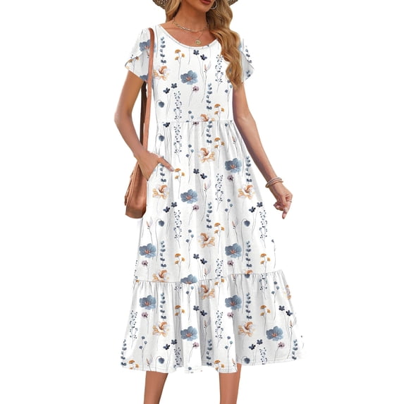 Zeagoo T Shirt Midi Dress for Women Summer Casual Tiered Dresses A Line Swing Long Dresses with Pockets Short Sleeve Beach Dress