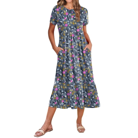 Zeagoo T Shirt Midi Dress for Women Summer Casual Tiered Dresses A Line Swing Long Dresses with Pockets Short Sleeve Beach Dress