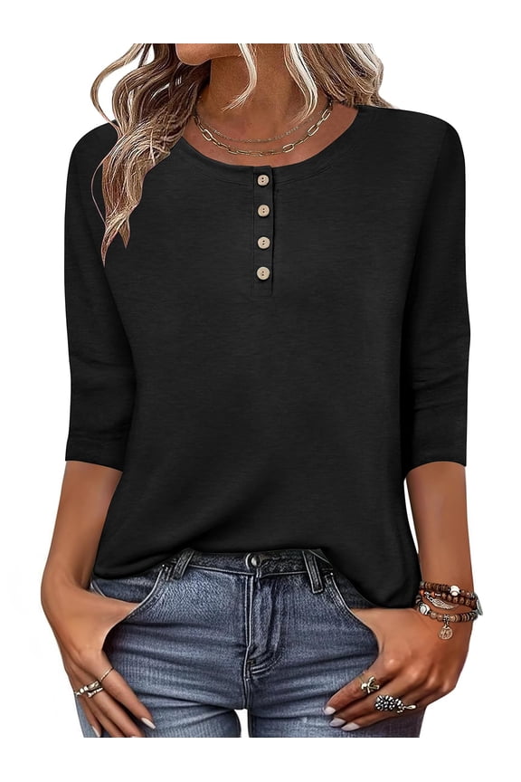 Three Quarter Sleeve Tops for Women Fall Clothes Dressy Casual Blouses Crewneck