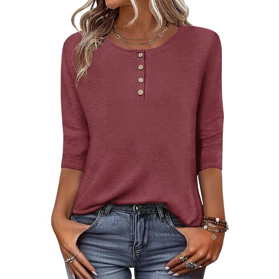 Zeagoo Three Quarter Sleeve Tops for Women Fall Clothes Dressy Casual Blouses Crewneck
