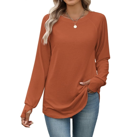 Zeagoo Tshirts For Women Thumb Hole Cotton Long Sleeve Shirts Tunic Blouses for Leggings